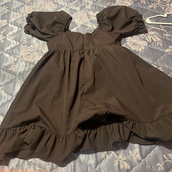 Brown Green Smocked Babydoll Dress with Puff Sleeves - Picture 2 of 2